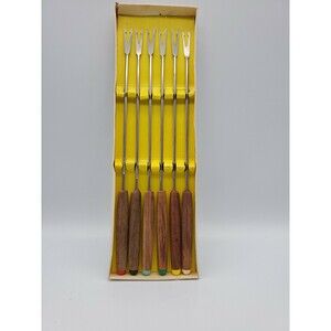 MCM Hamilton Beach Stainless Steel Japan Fondue Forks Color Coded Wood Handles